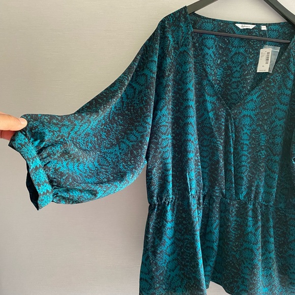 Teal Snakeskin Print Crossover Peplum Blouse - Picture 2 of 5